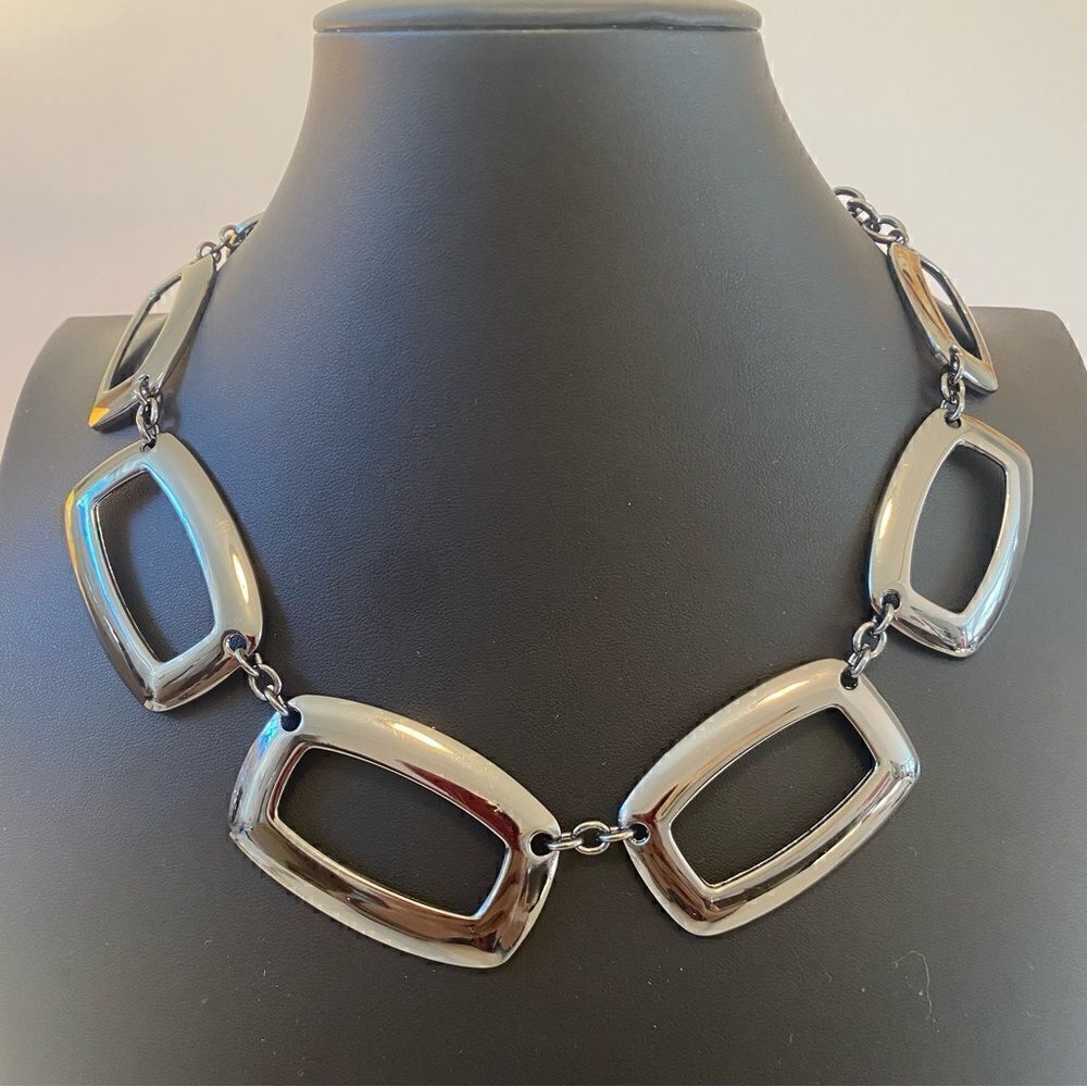 Daña Buchman Gun Metal Geometric Statement Necklace.